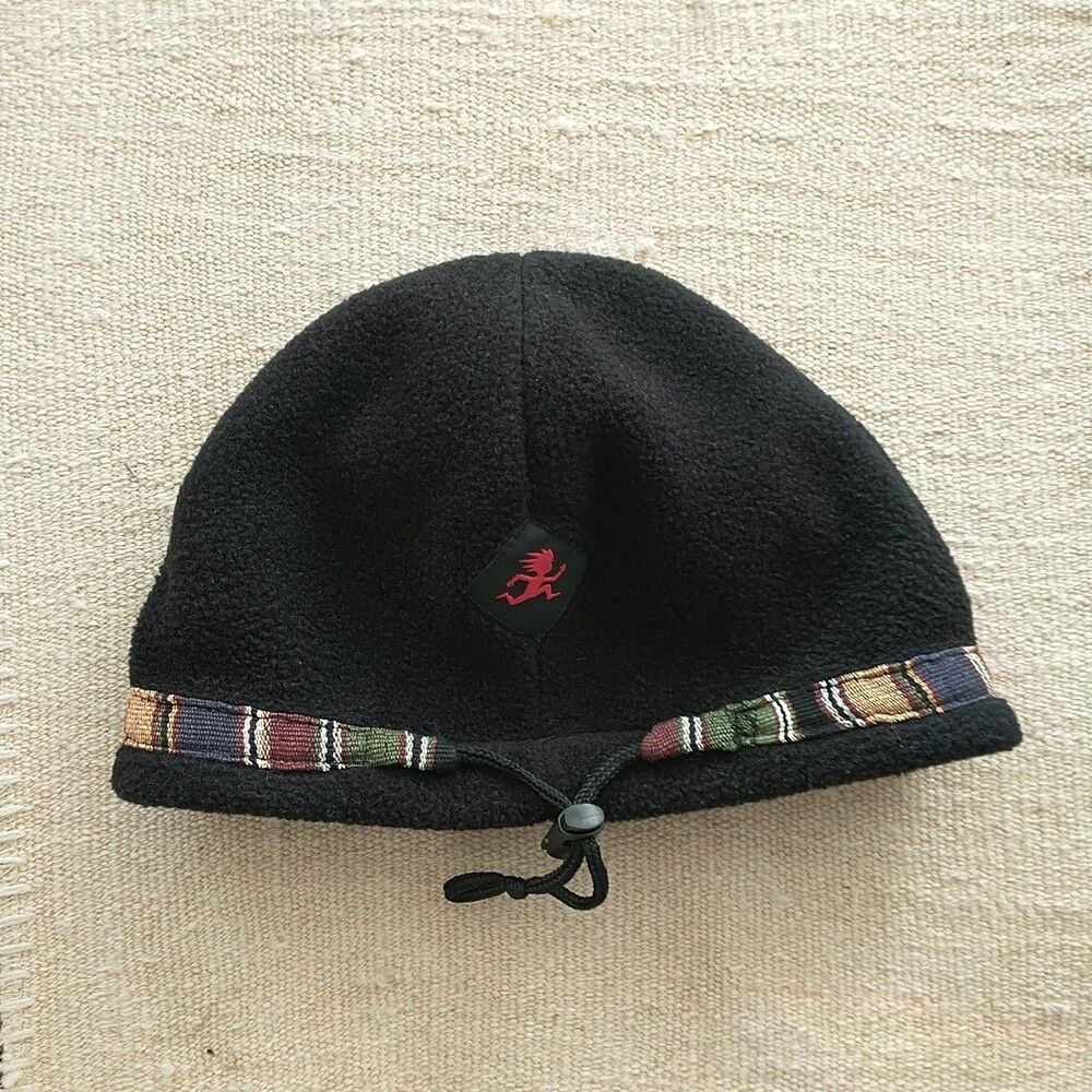 Vtg Shred Alert Polartec Fleece Beanie Black Multicolor Tribal 90s USA Outdoor